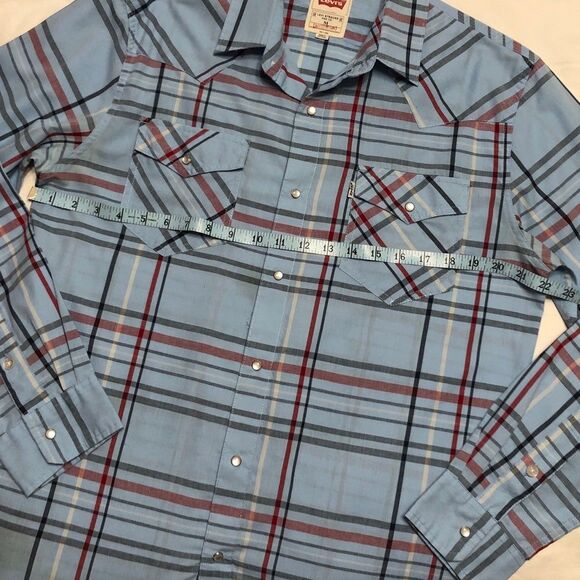 Mens Levi Pearl Snap Shirt Long Sleeve Size Medium Blue - Picture 5 of 6